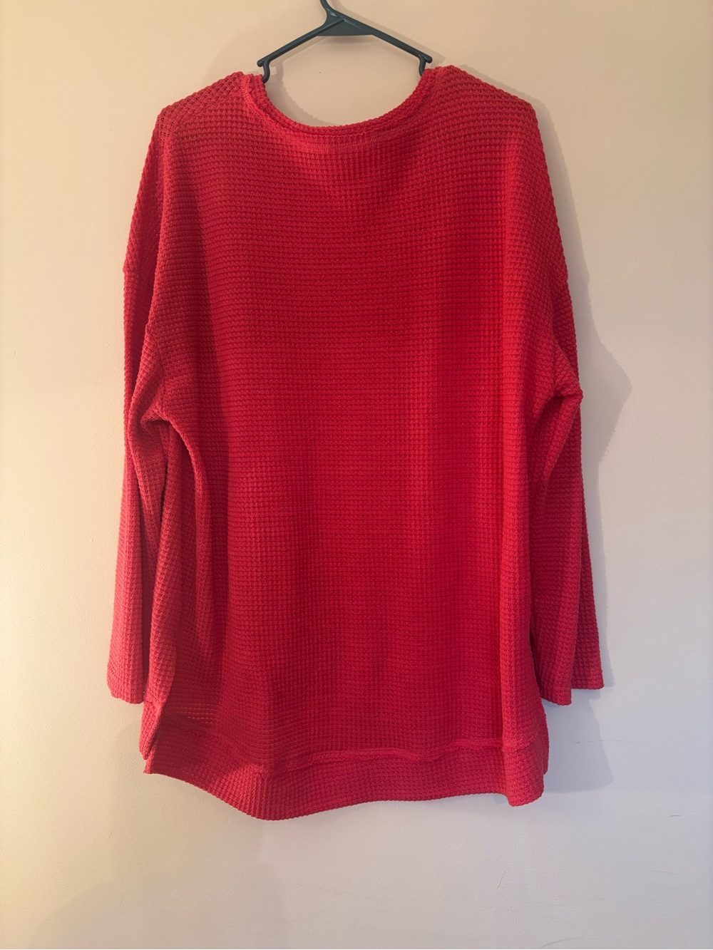 Women's Red Waffle Knit Scoop Neck Sweater